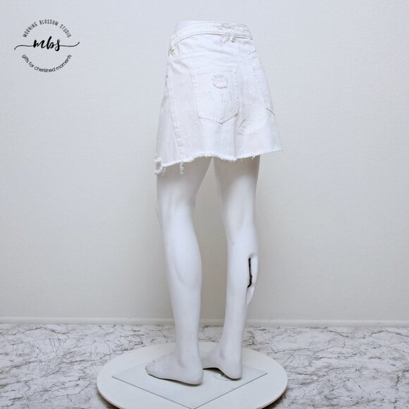 NWT Etophe Studios Asymmetrical Distressed Mini Denim Skirt with Raw Hem - Picture 3 of 13